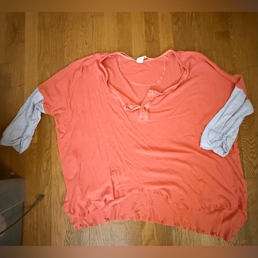 Women's Coral and light blue we the free top